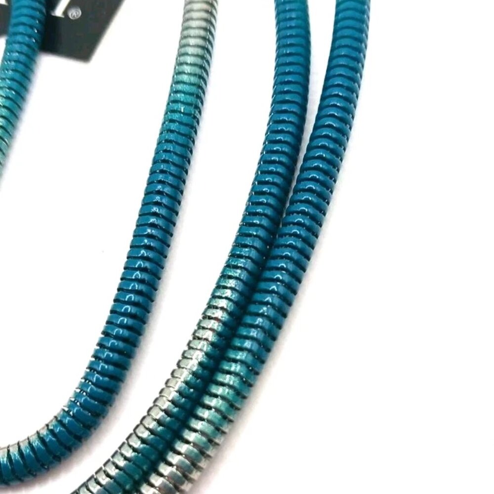 Blue + Silver Triple Row Stretchy Metal Bracelet-8 Inches  New With Tags -Unisex - Picture 7 of 8